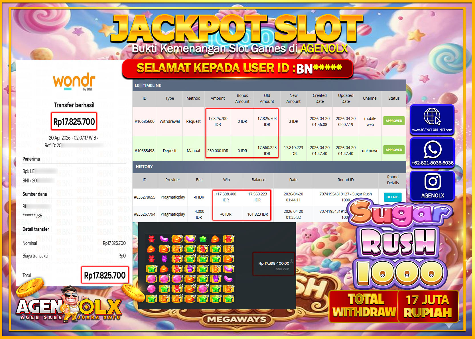 AGENOLX JACKPOT SLOT SUGAR RUSH 1000 Rp 17.825.700 - LUNAS