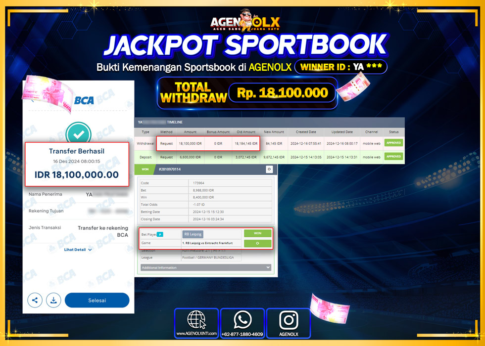 AGENOLX JACKPOT SPOORTBOOK Rp 18.100.000,- LUNAS
