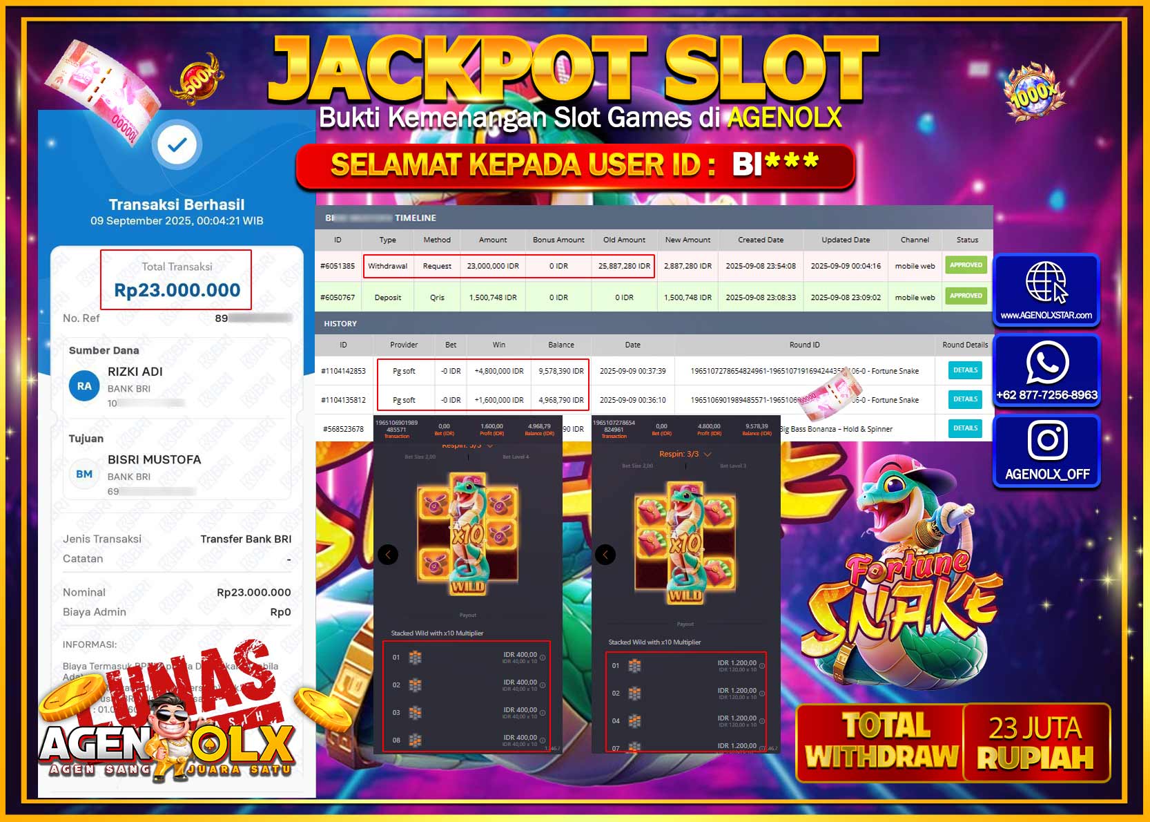 AGENOLX JACKPOT SLOT FORTUNE SNAKE  Rp 23,000,000,- LUNAS