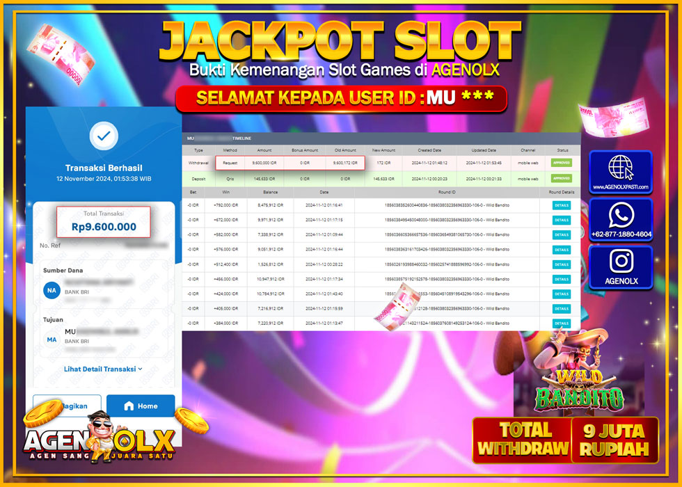 AGENOLX JACKPOT  SLOT 15.000X MANIA Rp 9.600.000,- LUNAS