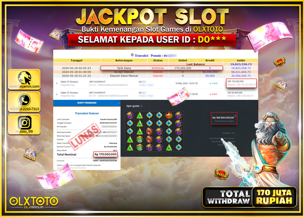 OLXTOTO JACKPOT SLOT GATES OF OLYMPUS  Rp.170.00.000.,- LUNAS