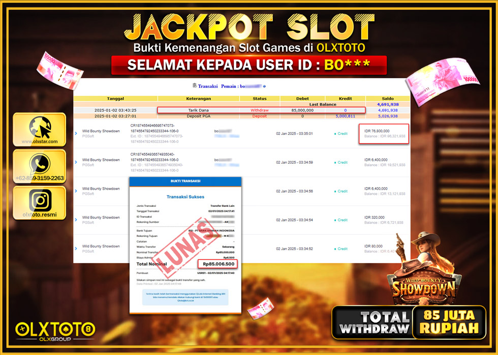 OLXTOTO JACKPOT  SLOT WILD BOUNTY SHOWDOWN  Rp.85.000.000.,- LUNAS