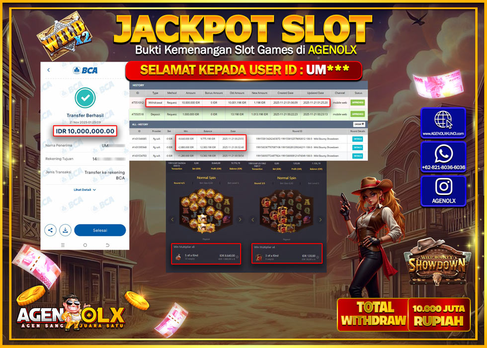 AGENOLX JACKPOT SLOT WILD BOUNTY SHOWDOWN Rp 10,000,000,- LUNAS