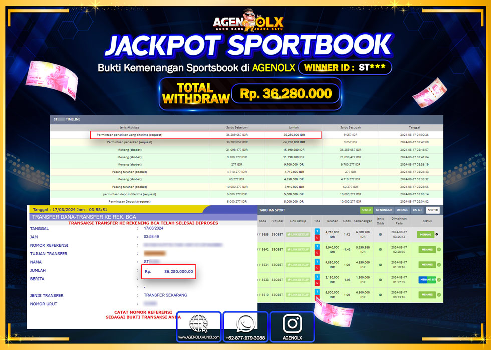 AGENOLX JACKPOT SPORTBOOK Rp.36.280.000,- LUNAS