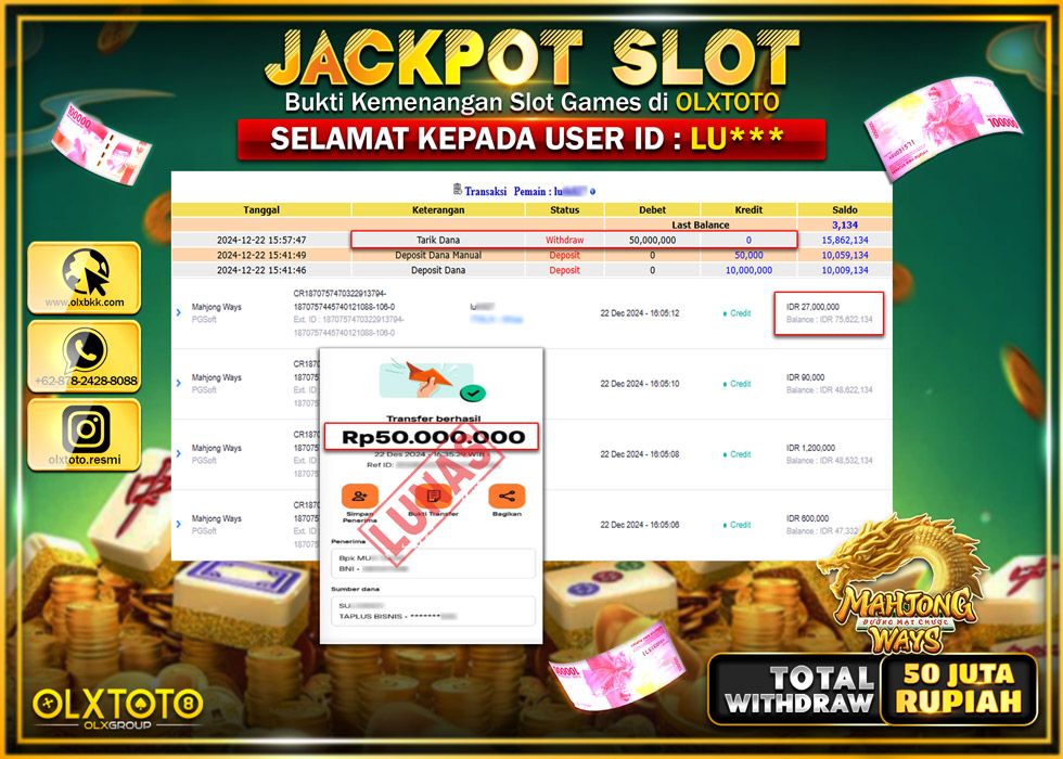 OLXTOTO JACKPOT  SLOT MAHJONG WAYS  Rp.50.000.000.,- LUNAS