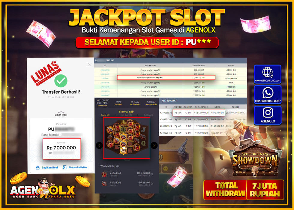 AGENOLX JACKPOT SLOT WILD BOUNTY SHOWDOWN Rp.7.000.000,- LUNAS