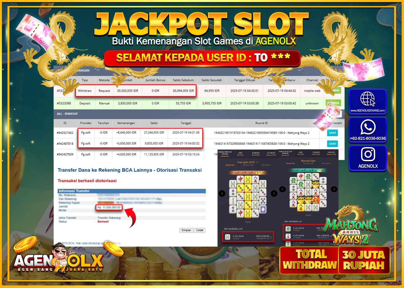 AGENOLX JACKPOT  SLOT MAHJONG WAYS 2  Rp 11.000.000,- LUNAS