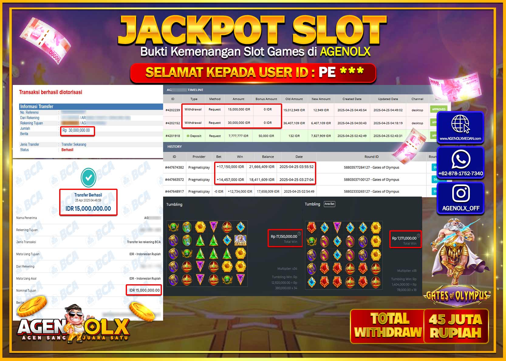 AGENOLX JACKPOT SLOT GATE OF OLYMPUS  Rp 45.000.000,- LUNAS