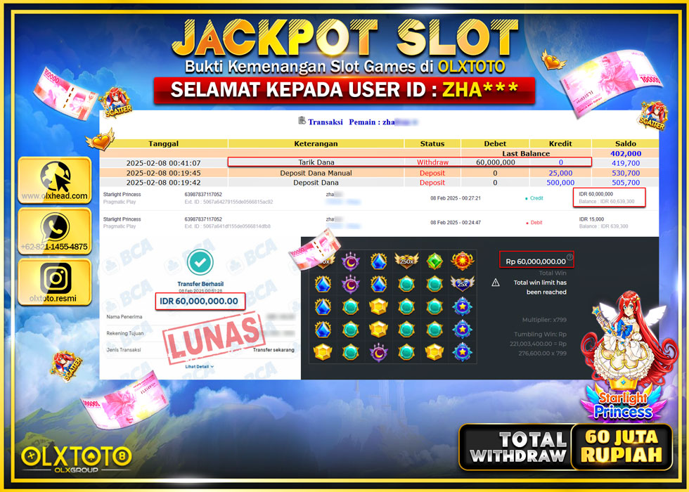OLXTOTO JACKPOT  SLOT PRINCESS STARLIGHT  Rp.60.000.000.,- LUNAS