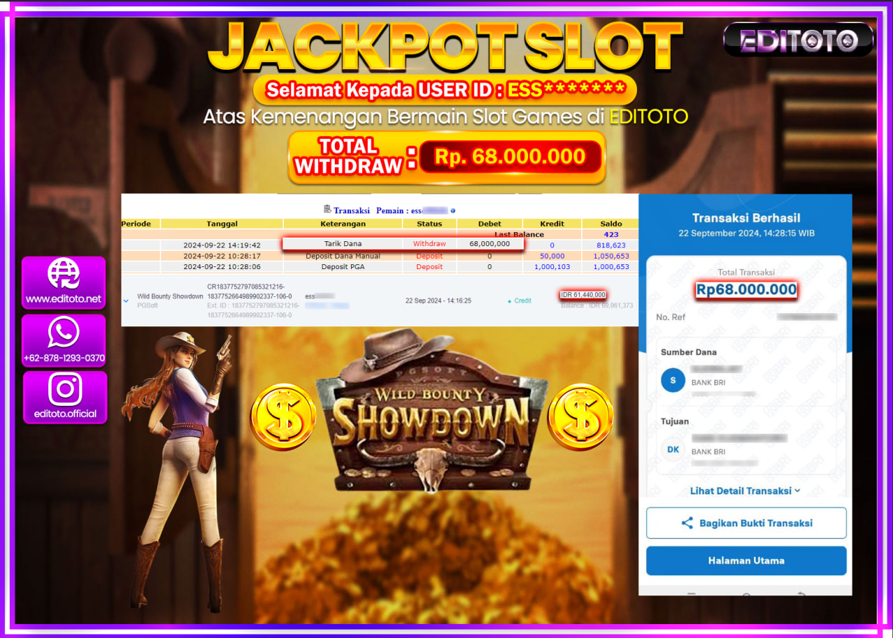JACKPOT SLOT WILD BOUNTY SHOWDOWN   Rp.68.000.000.,- LUNAS