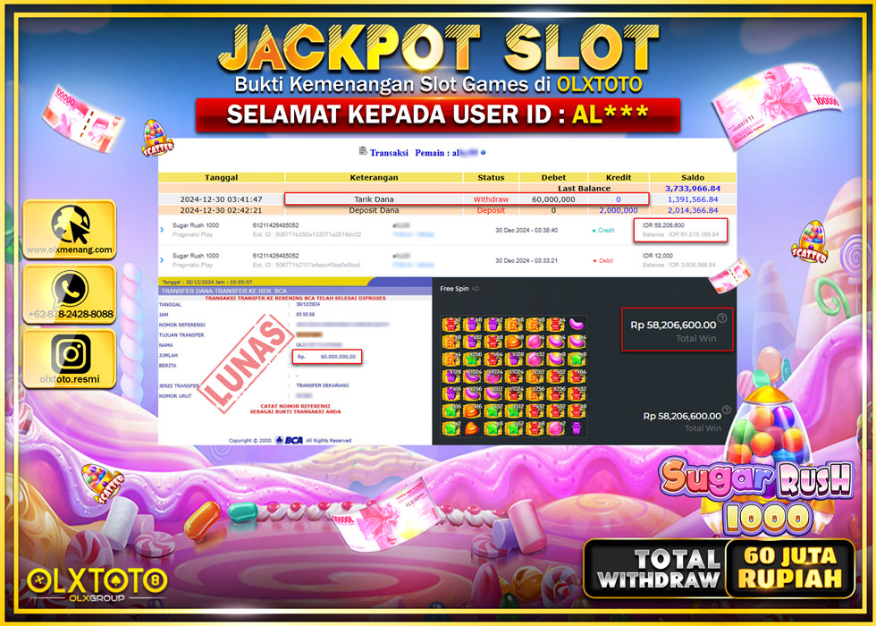 OLXTOTO JACKPOT  SLOT SUGAR RUSH 1000  Rp.60.000.000.,- LUNAS