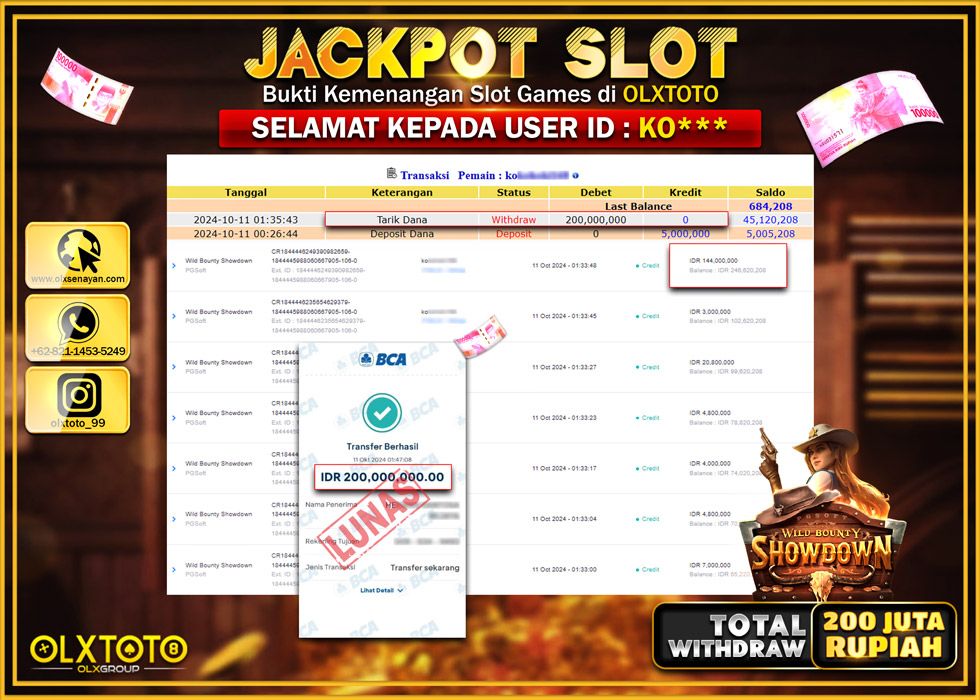 OLXTOTO JACKPOT  SLOT WILD BOUNTY SHOWDOWN Rp.200.000.000.,- LUNAS