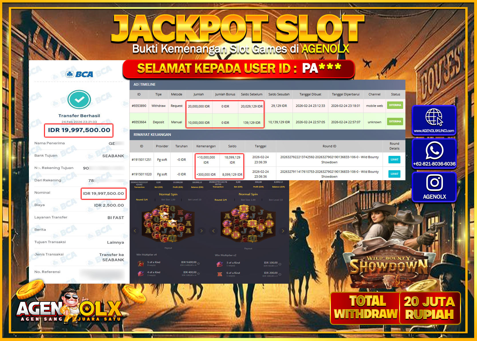 AGENOLX JACKPOT SLOT WILD BOUNTY SHOWDOWN Rp 20.000.000- LUNAS