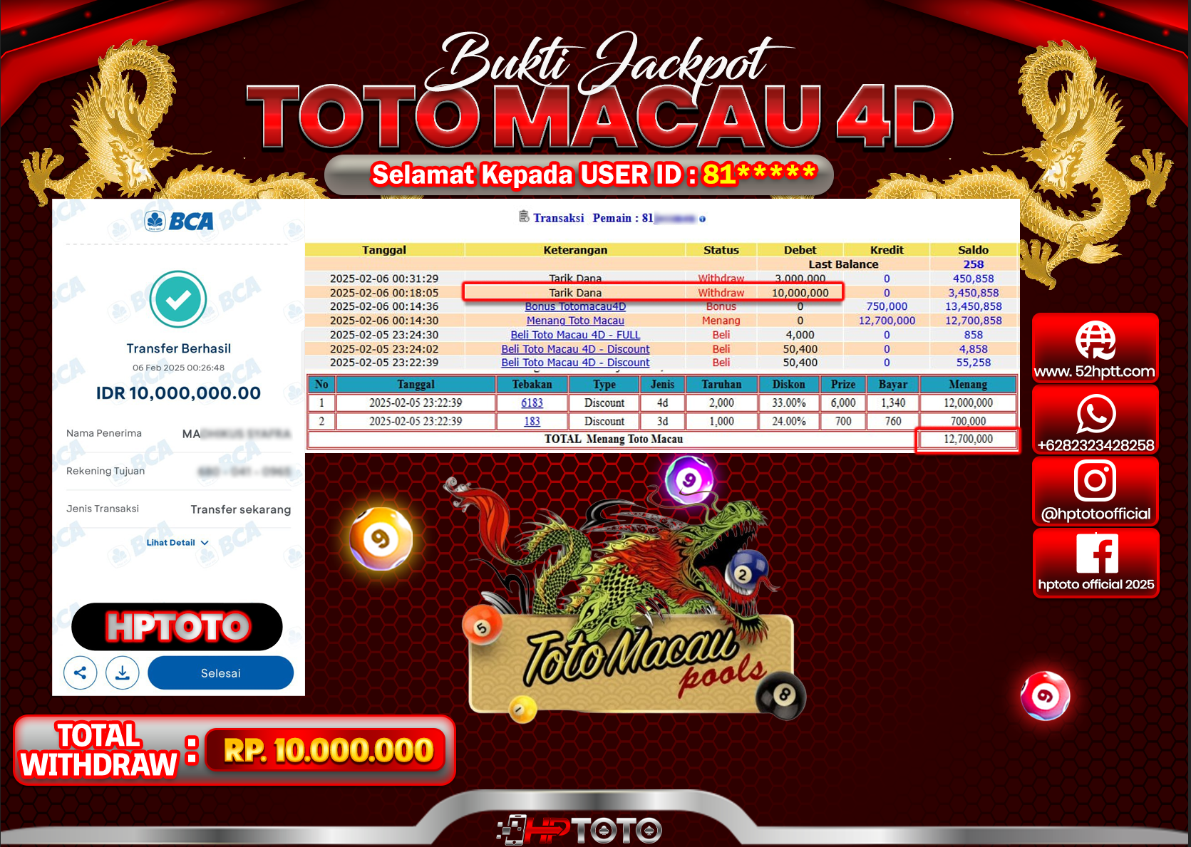 JACKPOT TOGEL PASARAN TOTOMACAU Rp.10.000.000.,- LUNAS