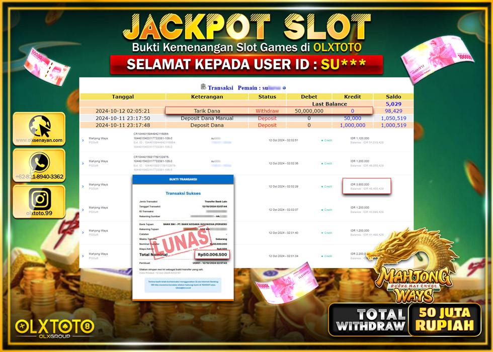 OLXTOTO JACKPOT  SLOT MAHJONG WAYS Rp.50.000.000.,- LUNAS