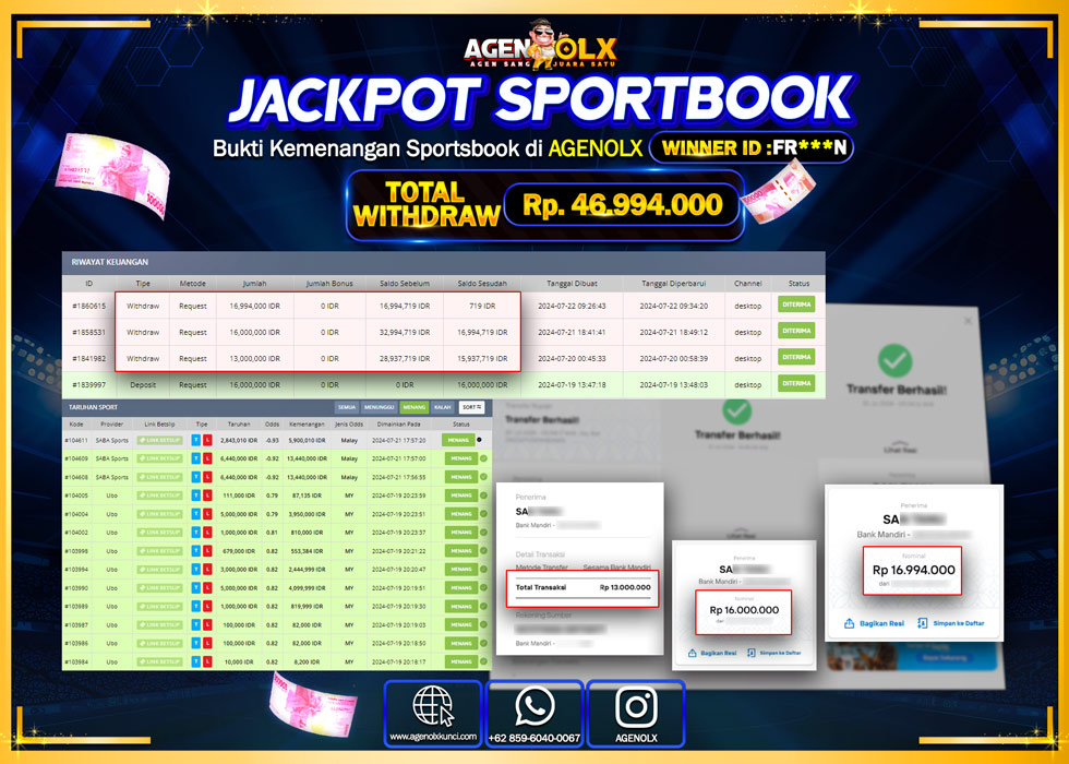AGENOLX JACKPOT SPORTBOOK Rp.46.994.000.,- LUNAS