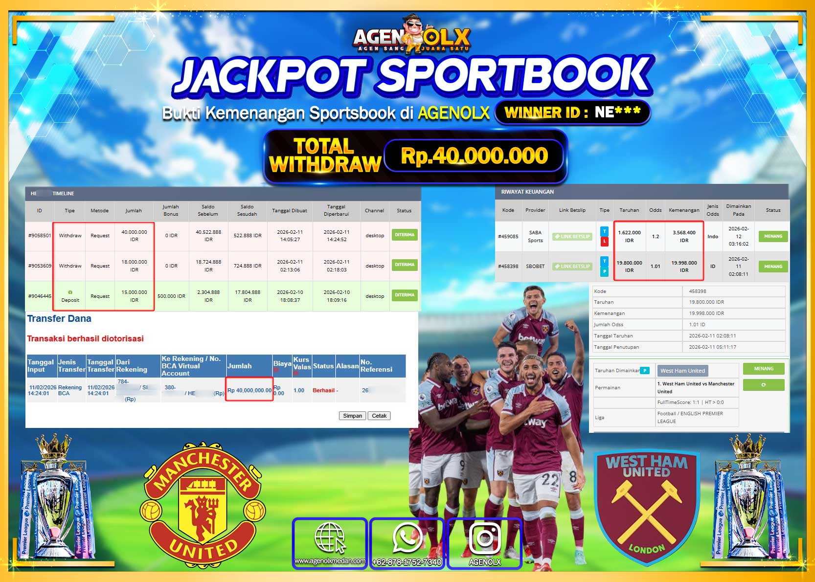 AGENOLX JACKPOT SBOBET Rp 40.000.000 - LUNAS   