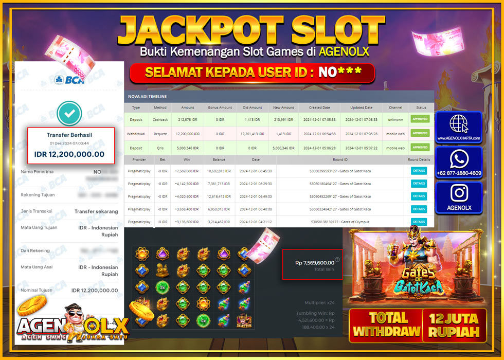 AGENOLX JACKPOT SLOT GATES OF GATOT KACA  Rp 12.000.000,- LUNAS