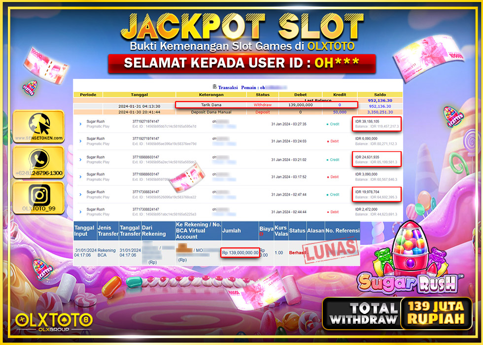 OLXTOTO JACKPOT SLOT SUGAR RUSH Rp.139.000.000.,- LUNAS