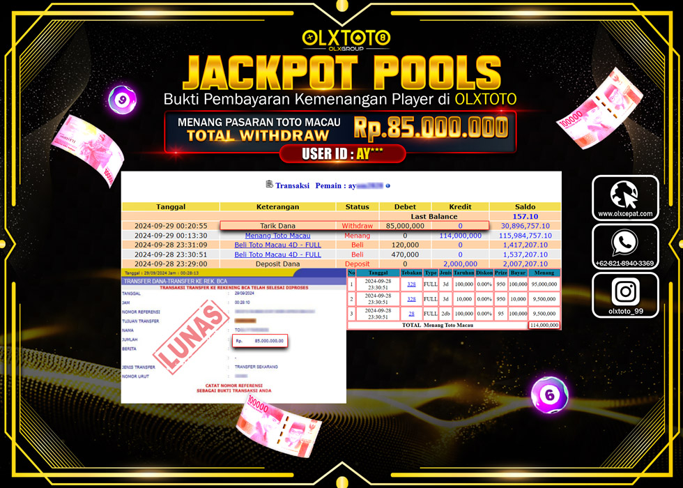OLXTOTO JACKPOT  TOGEL POOL TOTO MACAU Rp.85.000.000.,- LUNAS