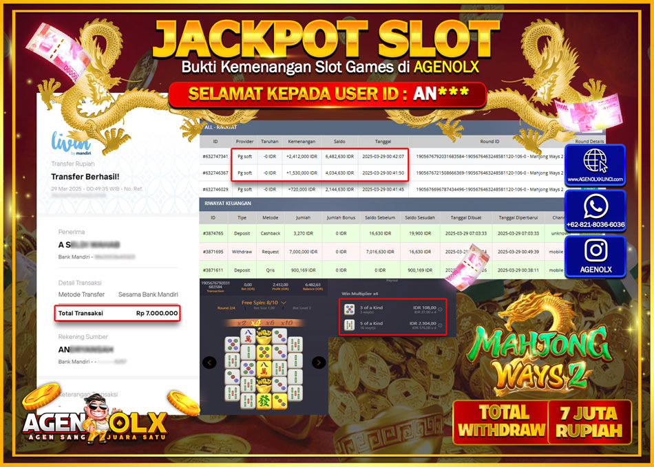 AGENOLX SLOT MAHJONG WAYS 2 Rp 7.000.000,- LUNAS