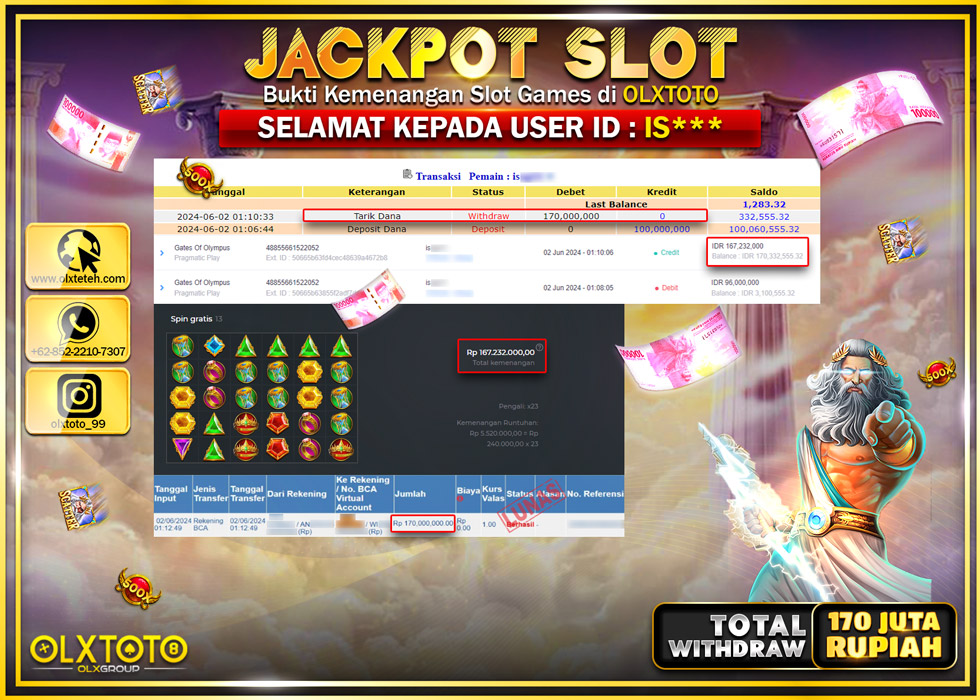 OLXTOTO JACKPOT SLOT GATES OF OLYMPUS  Rp.170.000.000.,- LUNAS