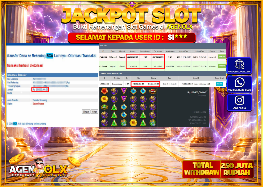 AGENOLX JACKPOT SLOT GATES OF OLYMPUS 1000 Rp  250.000.000 -LUNAS
