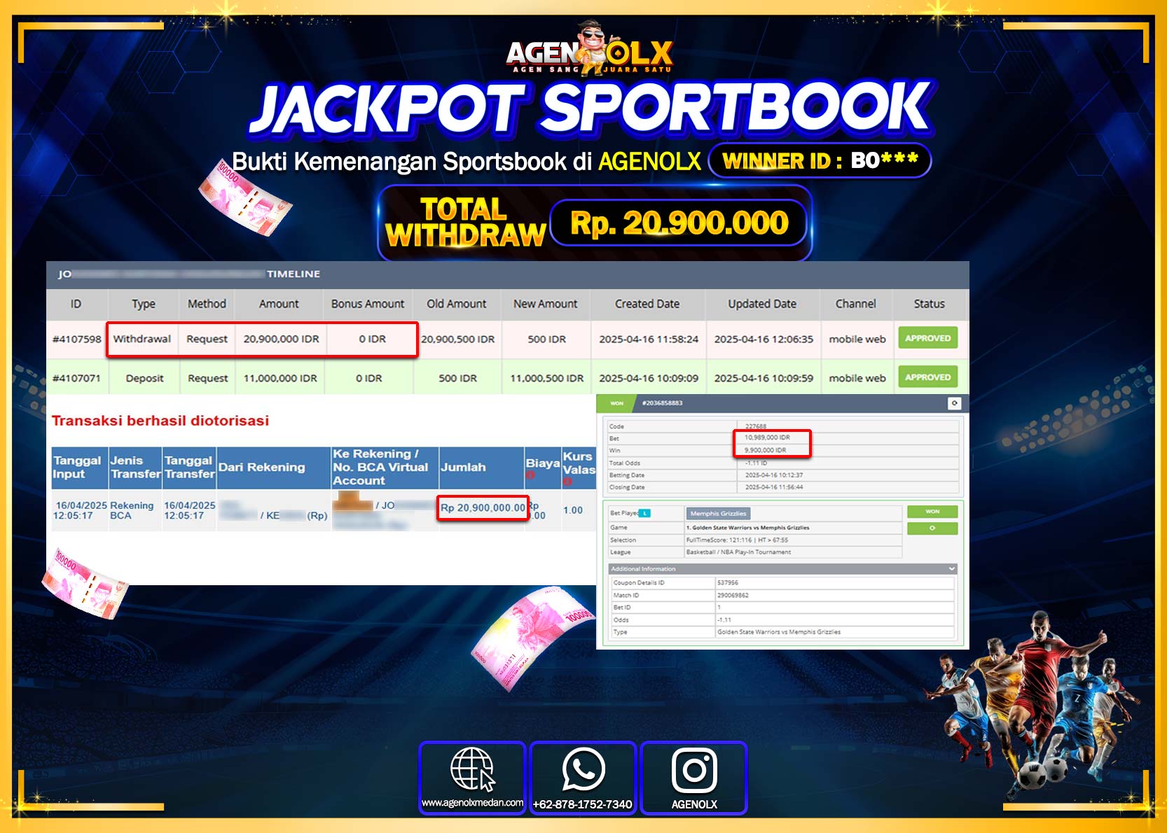 AGENOLX JACKPOT SPORTBOOK Rp 20.900.000,- LUNAS