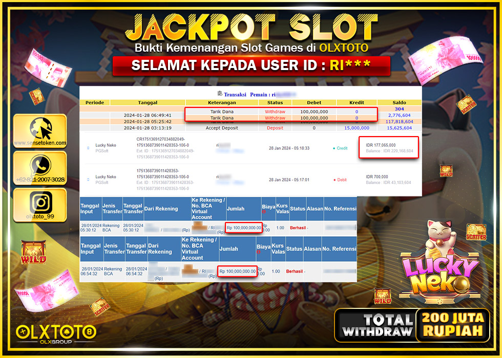 OLXTOTO JACKPOT  SLOT LUCKY NEKO Rp.200.000.000.,- LUNAS