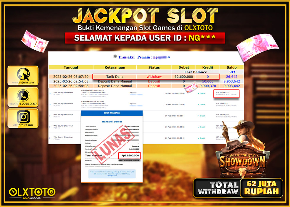 OLXTOTO JACKPOT WILD BOUNTY SHOWDOWN Rp.62.000.000.,- LUNAS