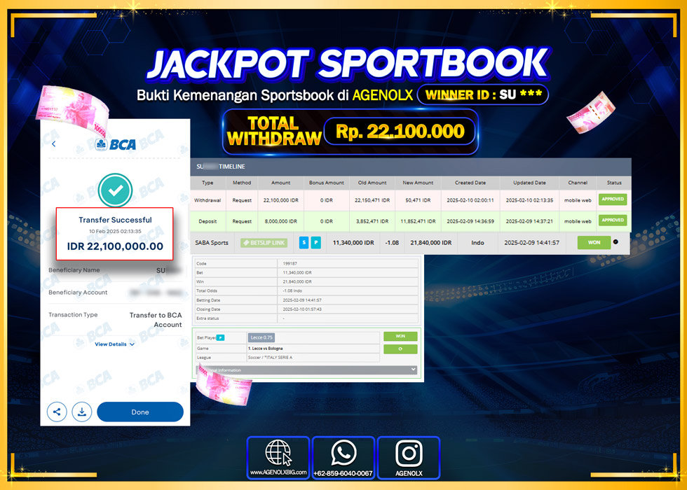 AGENOLX JACKPOT SPORTBOOK  Rp 22.100.000,- LUNAS