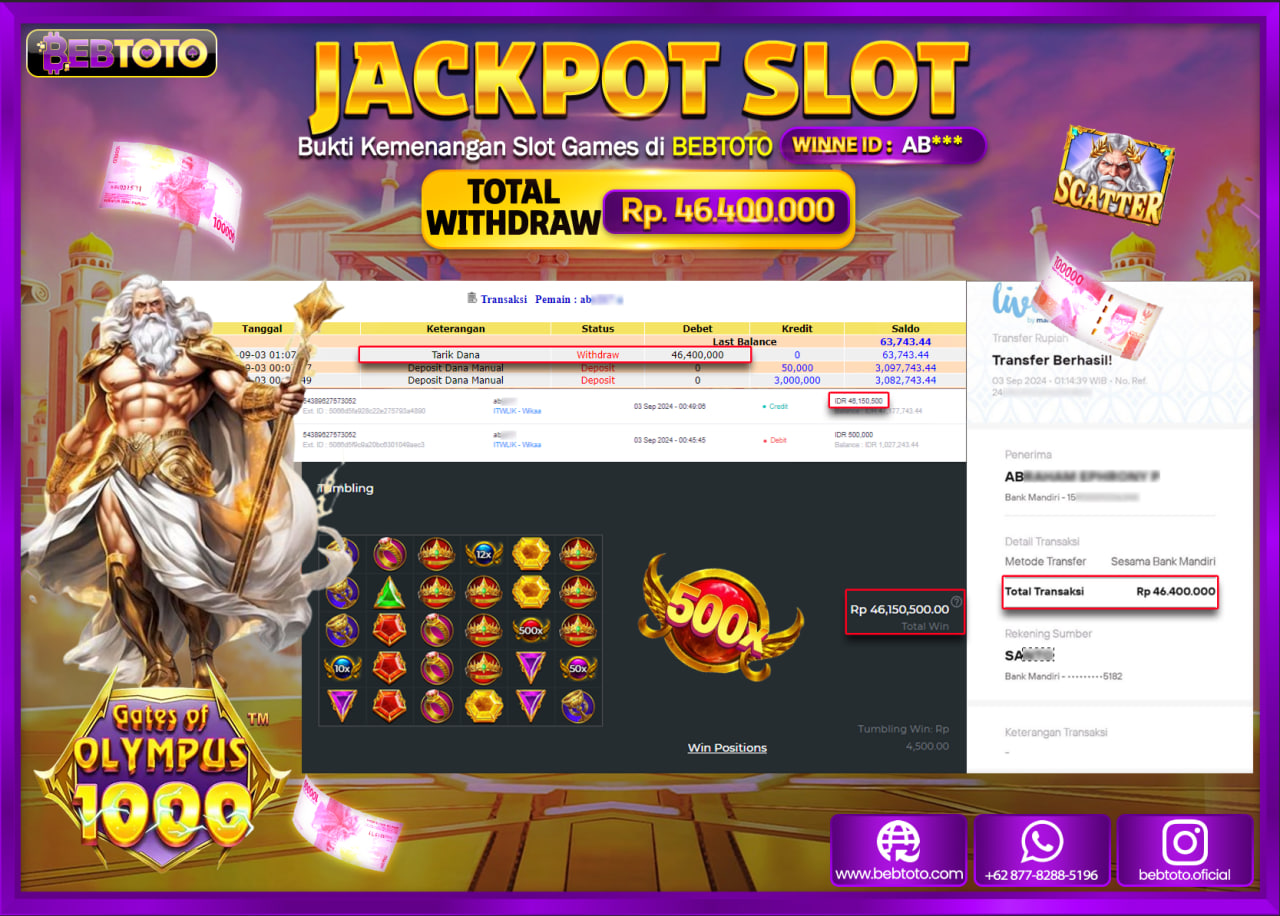 JACKPOT SLOT BEBTOTO Gates Of Olympus 1000 Rp.46.400.000.,- LUNAS