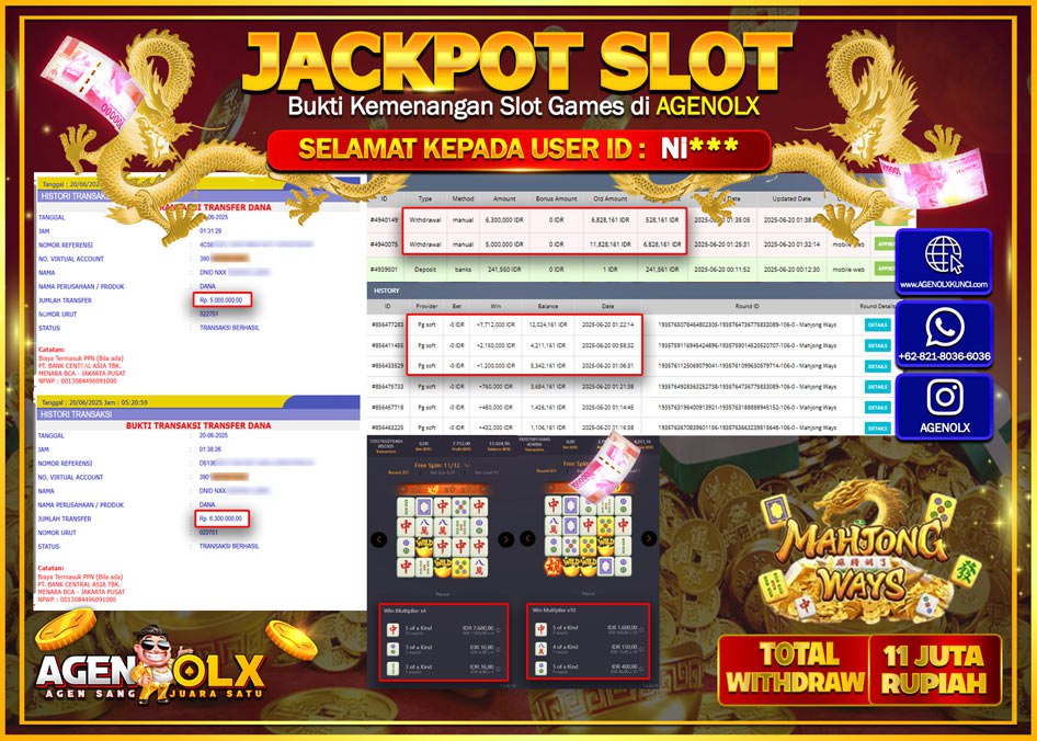 AGENOLX JACKPOT SLOT MAHJONG WAYS   Rp 11.000.000,- LUNAS