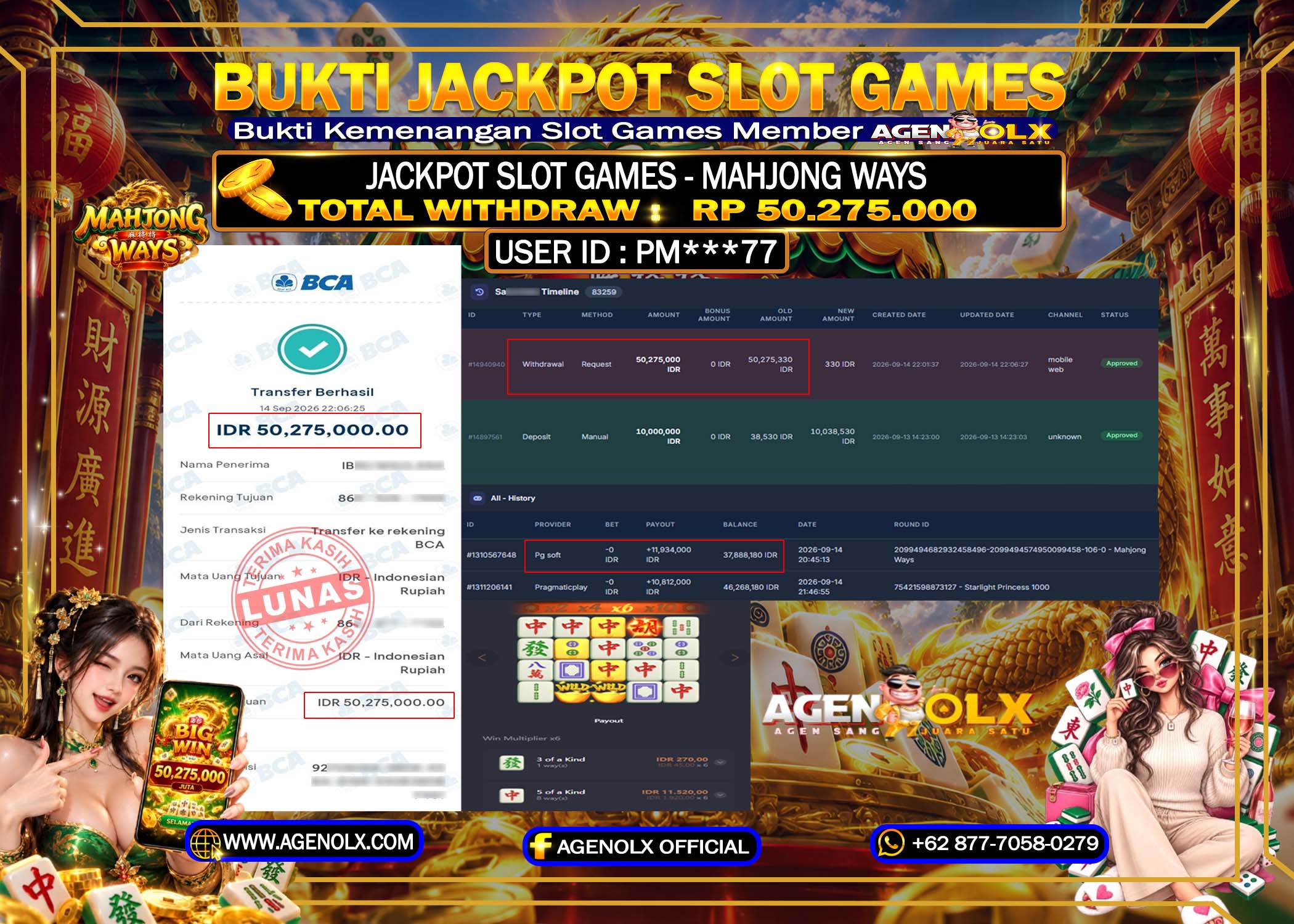 AGENOLX JACKPOT SLOT - MAHJONG WAYS  Rp 50,275 ,000 -LUNAS