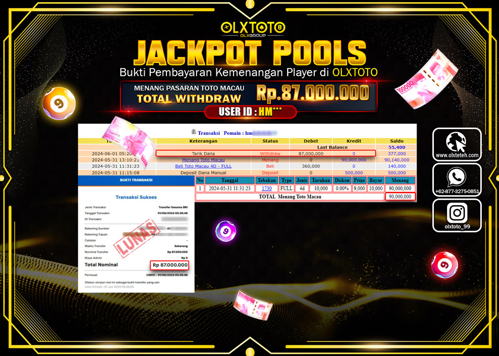 OLXTOTO JACKPOT TOGEL TOTO MACAU  Rp.87.000.000.,- LUNAS