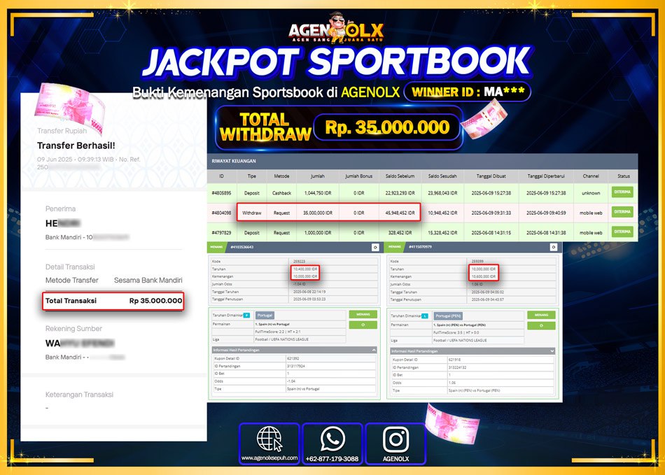 AGENOLX JACKPOT SPORTBOOK  Rp 35.000.000,- LUNAS