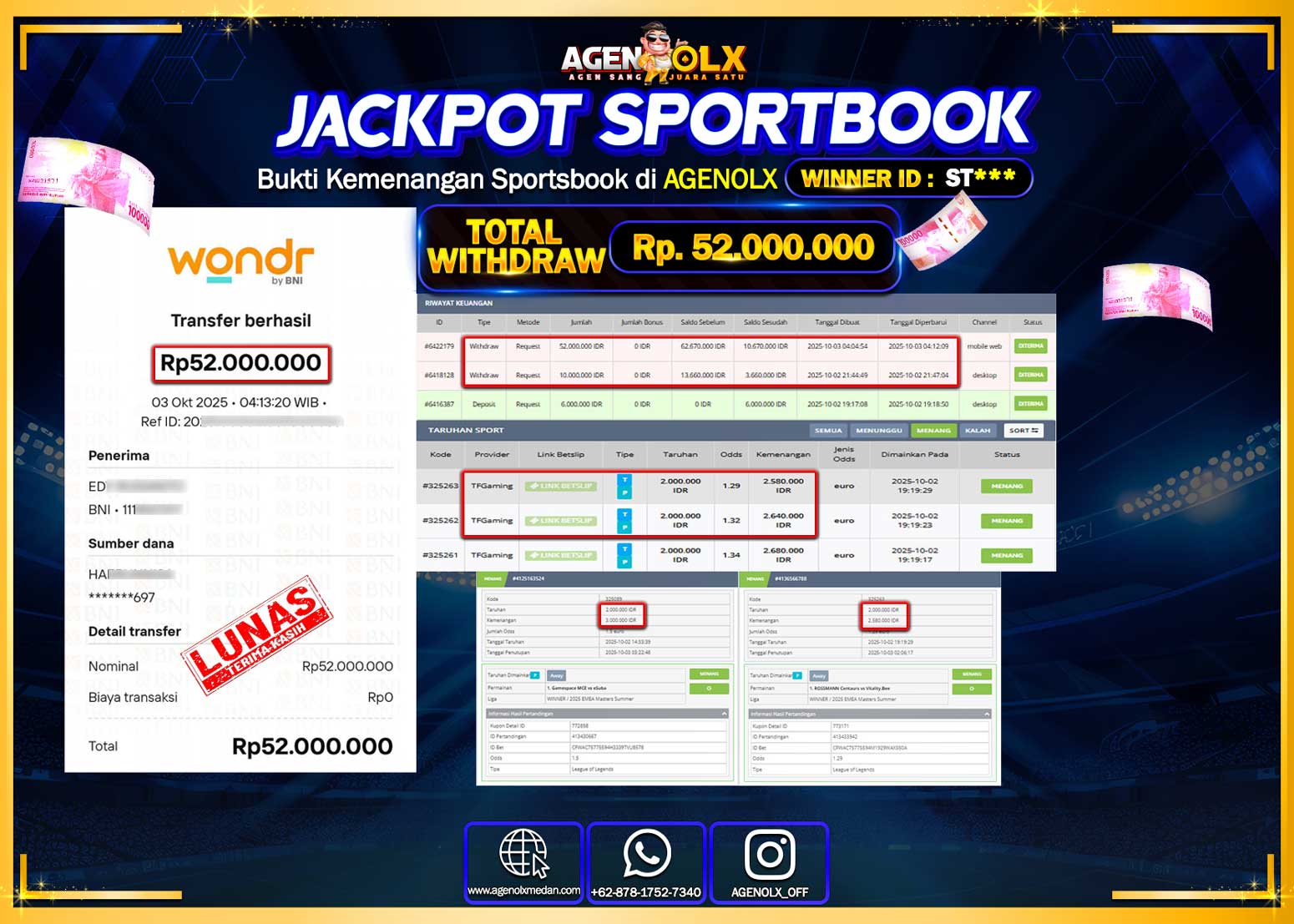AGENOLX JACKPOT SPORTBOOK  WAYS Rp 52,000,000,- LUNAS