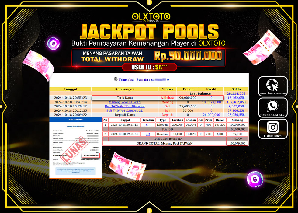 OLXTOTO JACKPOT  TOGEL POOL TAIWAN Rp.90.000.000.,- LUNAS