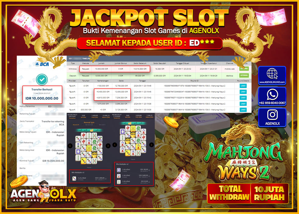 AGENOLX JACKPOT SLOT MAHJONG WAYS  2 Rp.10.000.000,- LUNAS