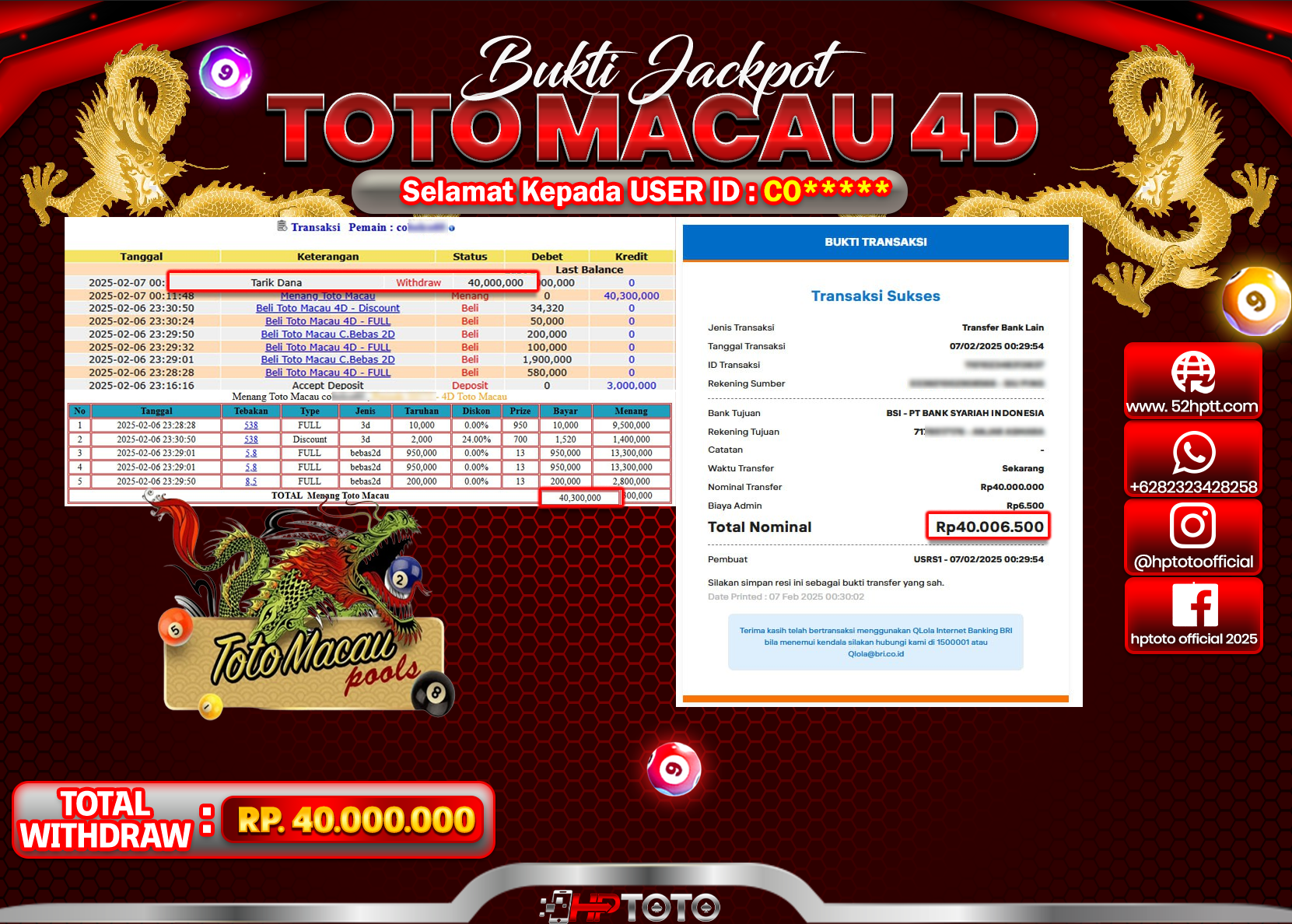 JACKPOT TOGEL PASARAN TOTOMACAU Rp.40.000.000.,- LUNAS