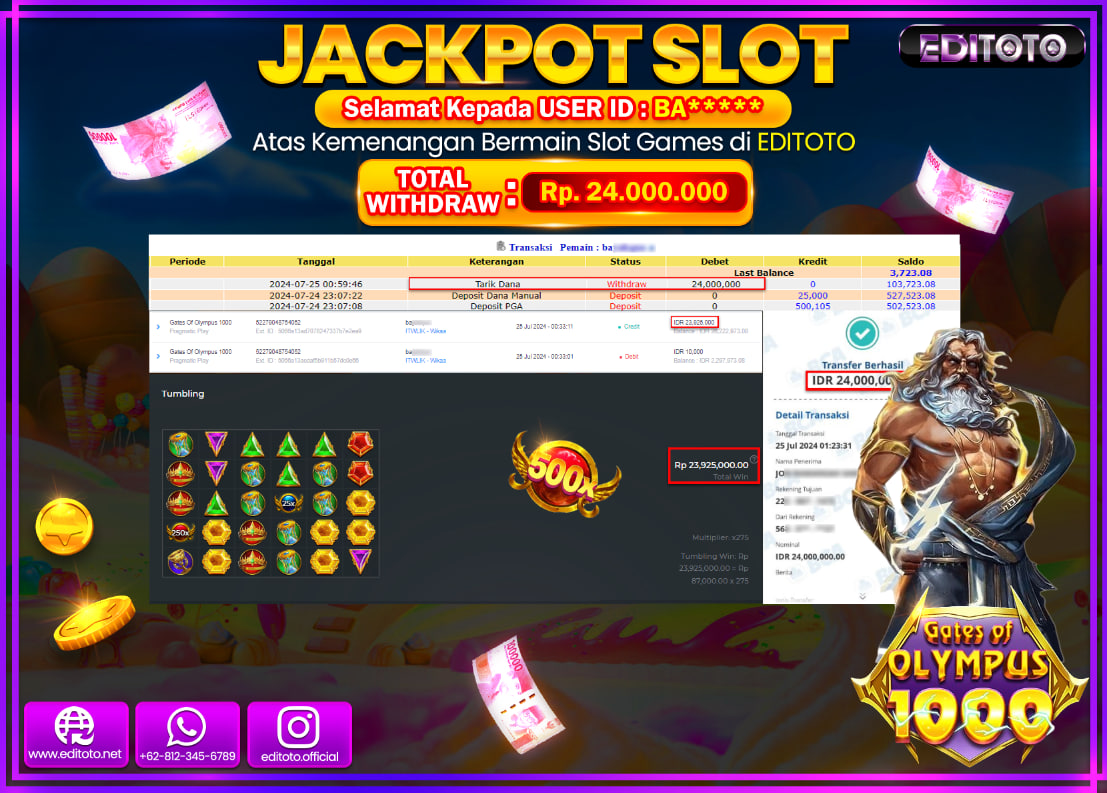 JACKPOT SLOT EDITOTO Gates Of Olympus 1000 Rp.24.000.000.,- LUNAS