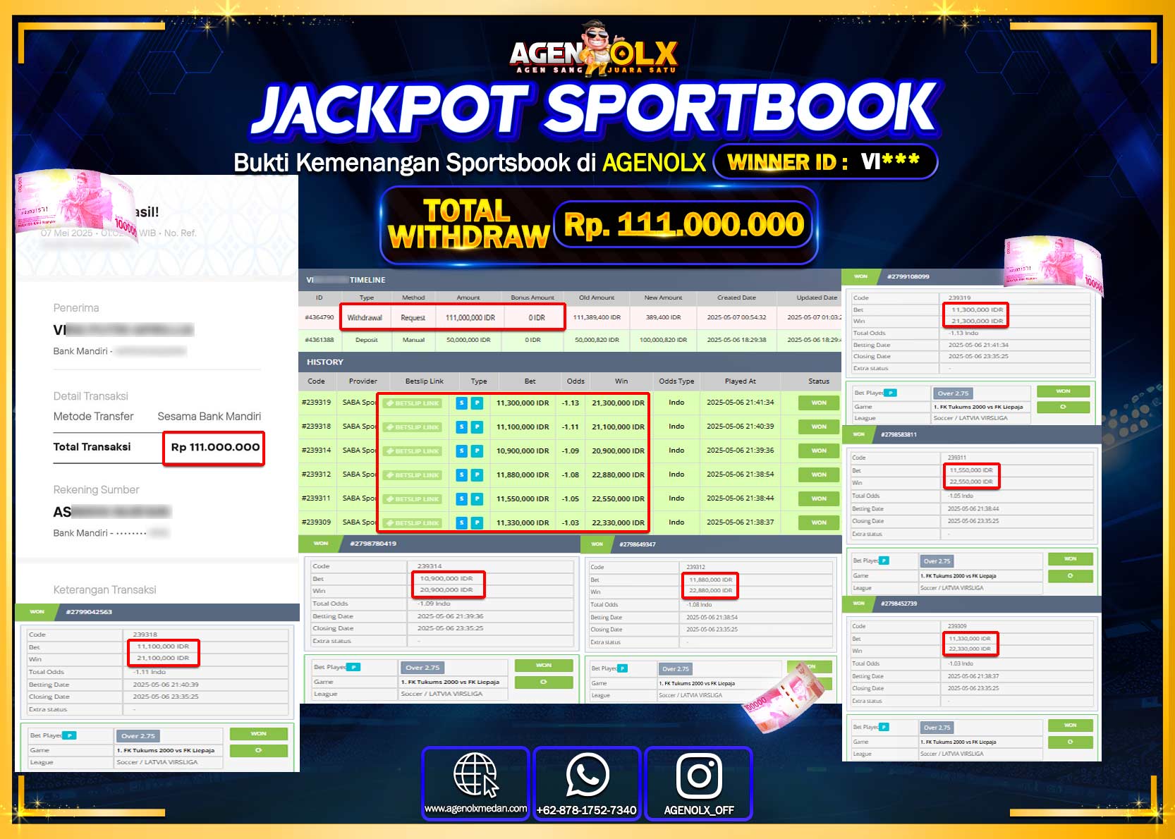 AGENOLX JACKPOT SPORTBOOK Rp 111.000.000,- LUNAS