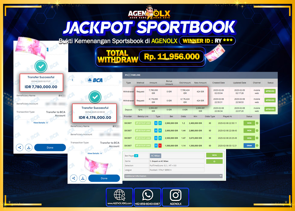 AGENOLX JACKPOT SPORTBOOK  Rp 11.956.000,- LUNAS