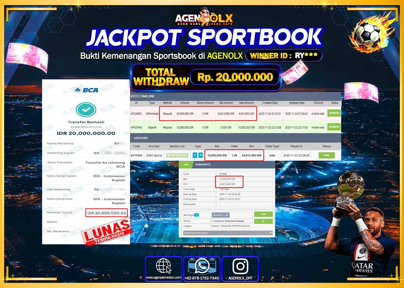 AGENOLX JACKPOT SPORTBOOK Rp 20,000,000,- LUNAS