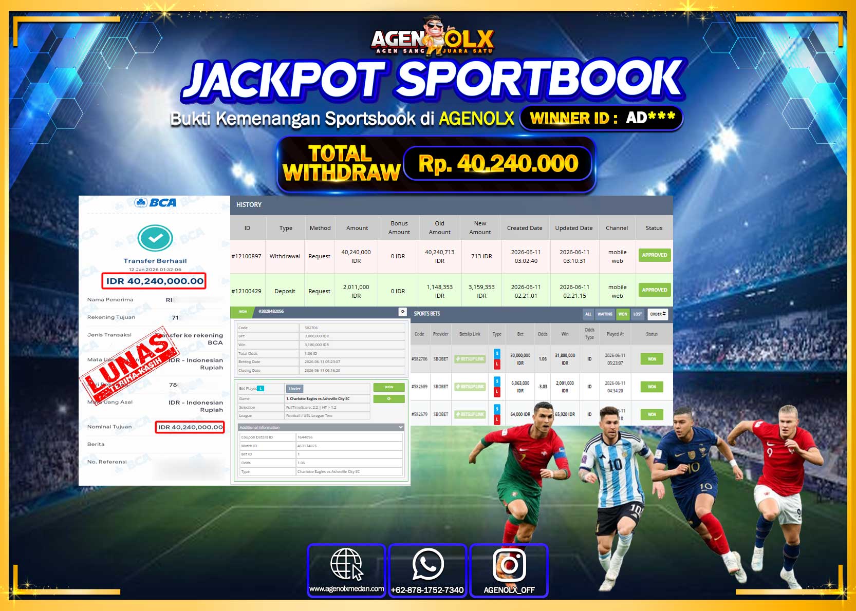 AGENOLX JACKPOT SPORTBOOK SBOBET Rp 40.240.000- LUNAS