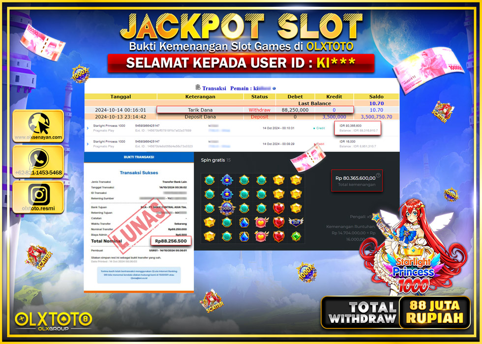 OLXTOTO JACKPOT  SLOT STARLIGHT PRINCESS 1000 Rp.88.250.000.,- LUNAS
