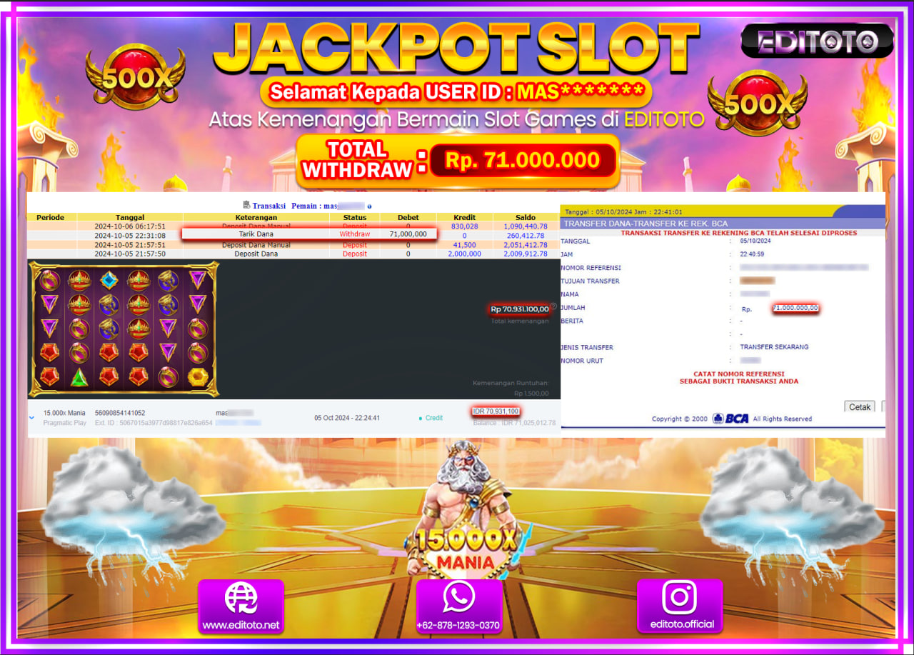 JACKPOT SLOT 15.000x MANIA  Rp.71.000.000.,- LUNAS