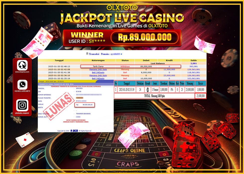 OLXTOTO JACKPOT  LIVE GAMES 24D SPIN Rp.89.000.000.,- LUNAS