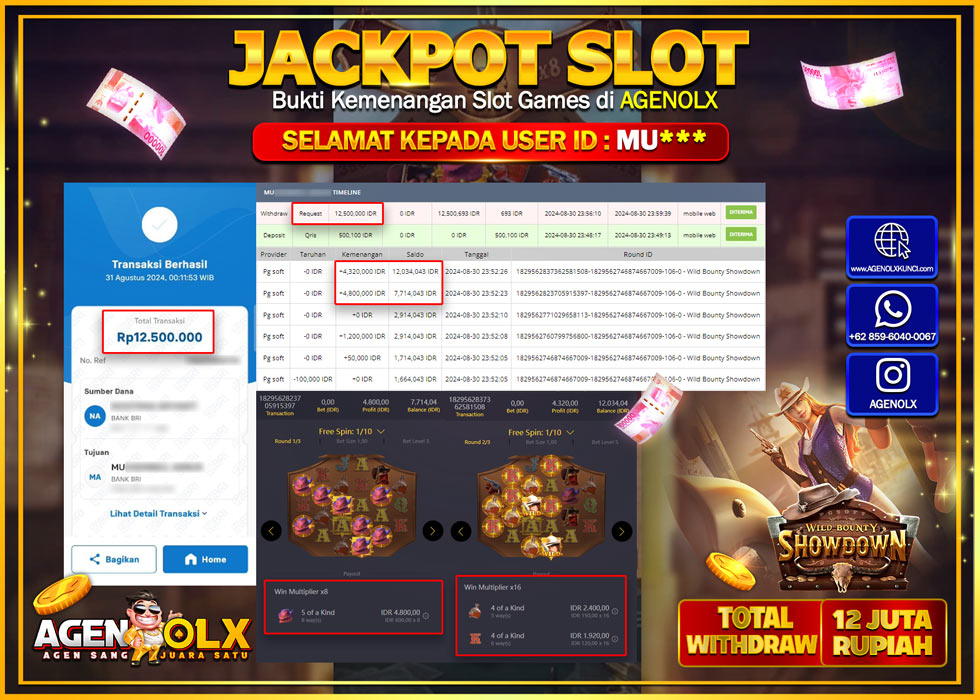 AGENOLX JACKPOT SLOT WILD BOUNTY SHOWDOWN Rp.12.000.000,- LUNAS