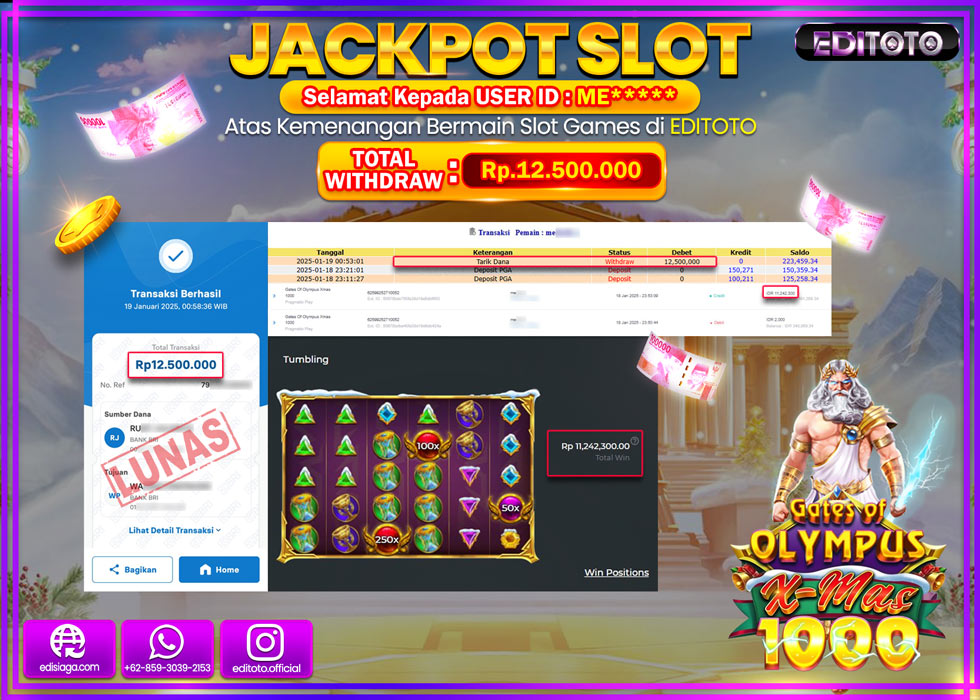 JACKPOT SLOT GATES OF OLYMPUS X MAS 1000  Rp.12.500.000.,- LUNAS